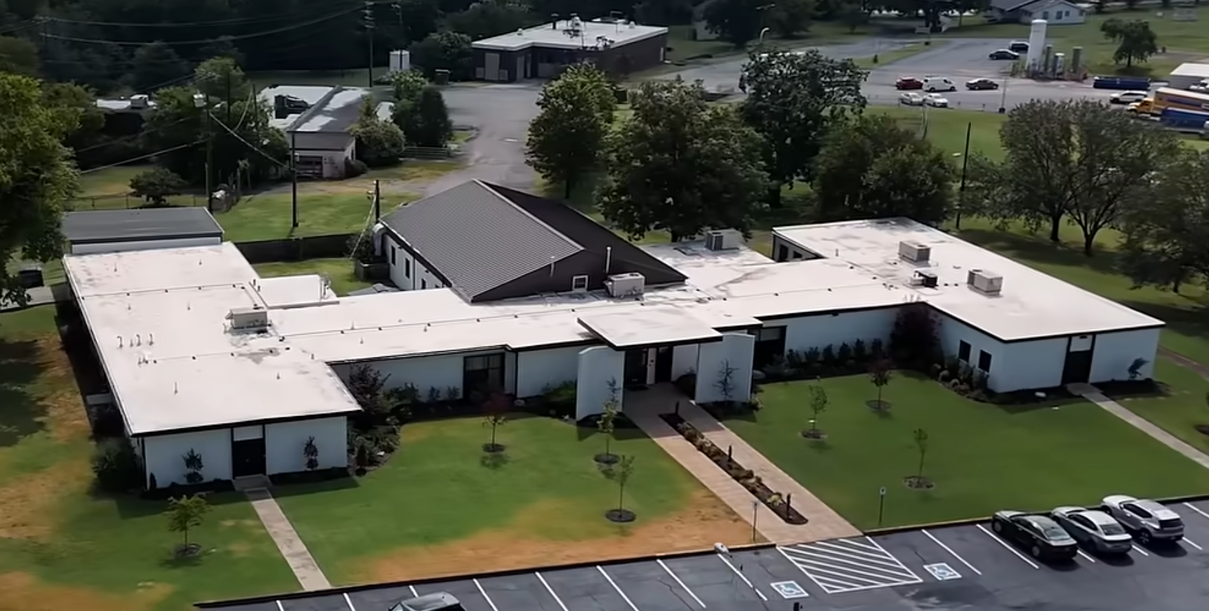 Aerial view of an Evoraa treatment facility and its grounds